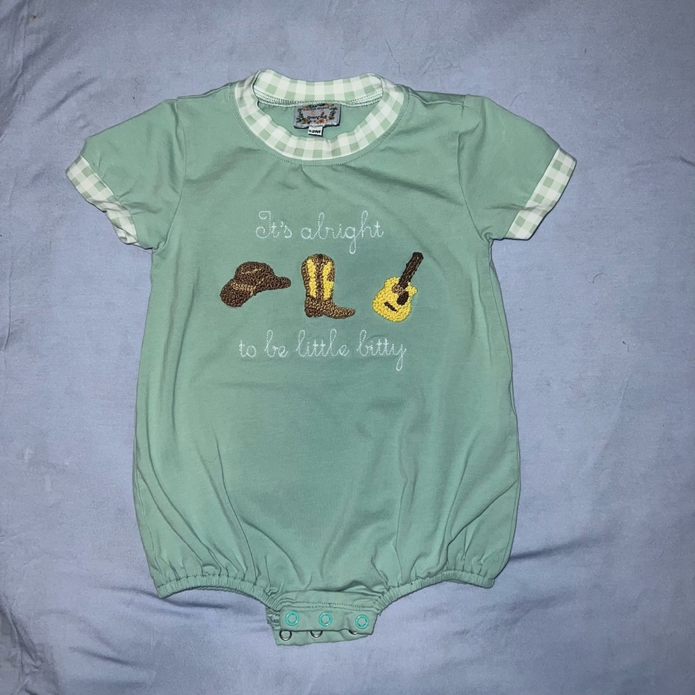 Charming Green Kids Bodysuit with Musical Theme